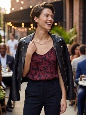 Wilfred Aritzia Women's Burgendy Romantic Feminine Floral Silk Camisole Size M